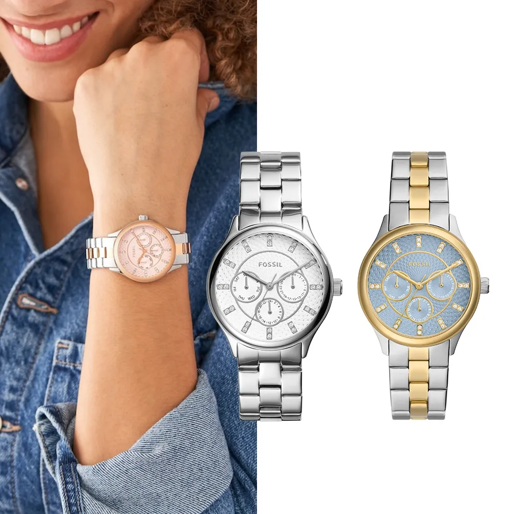 【FOSSIL 官方旗艦館】Modern Sophisticate系列 優雅三眼計時指針女錶 不鏽鋼錶帶手錶 36MM(多色可選)