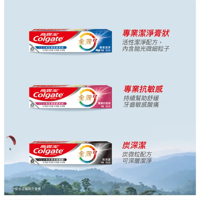 【Colgate 高露潔】全效牙膏150gX8入(含氟牙膏-專業潔淨/抗敏感/清淨薄荷/專業淨白/炭深潔)