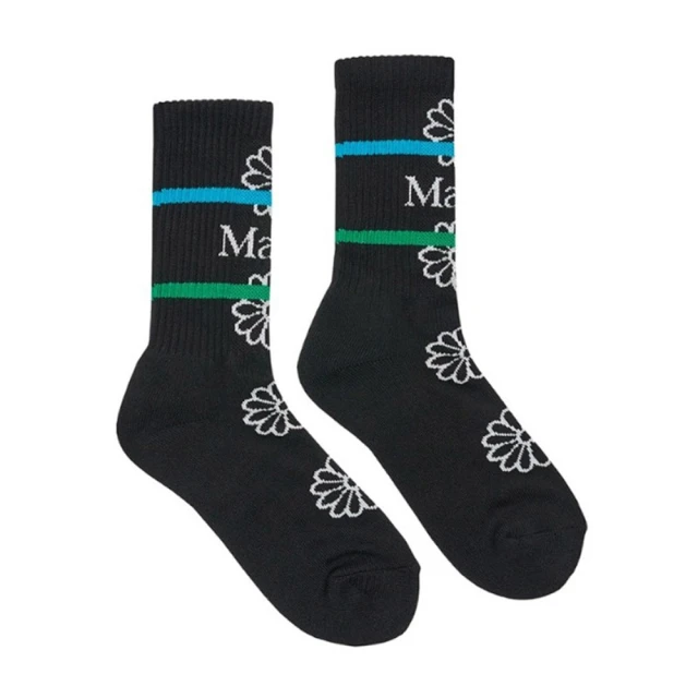 MARDI MERCREDIMARDI MERCREDI 學院風長襪 黑色 經典小雛菊 白花 LOGO SOCKS FLOS EMOJI