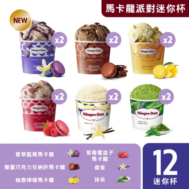 【Haagen-Dazs 哈根達斯】法式驚艷馬卡龍迷你杯12入組(全新口味香草藍莓馬卡龍甜蜜上市)