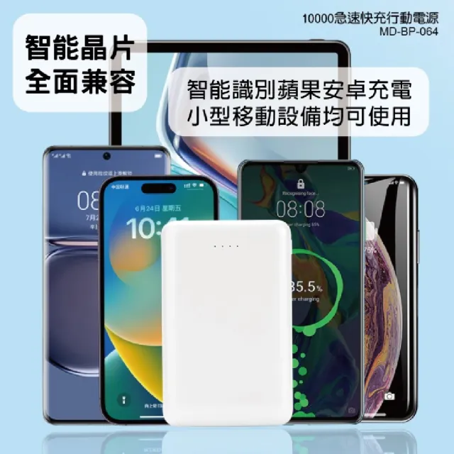 【MINIQ】MD-BP-064  15W 三孔快充行動電源 10000mAh LED電量顯示(USB+Type-C孔)