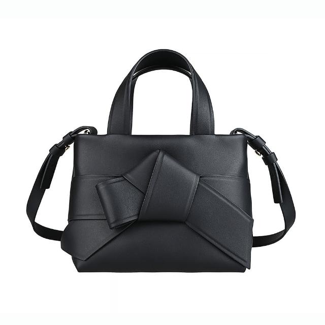【Acne Studios】Acne Studio MUSUBI時尚日本和服腰帶紐結 LOGO 設計牛皮拉鍊手提斜背包(小型/黑)