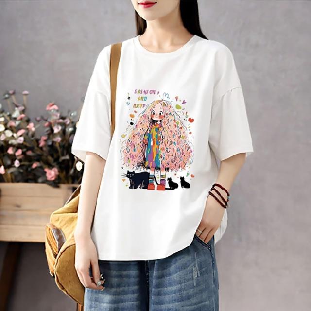 【LANNI 藍尼】★大圖騰舒適可愛休閒上衣(上衣/女裝/T恤/休閒/百搭/日系)