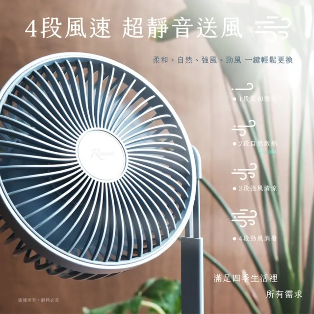 【Romeo羅蜜歐】桌上型4段變速小電風扇 USB充電電扇 LED小夜燈桌扇 USB風扇(高度升降/可置物)