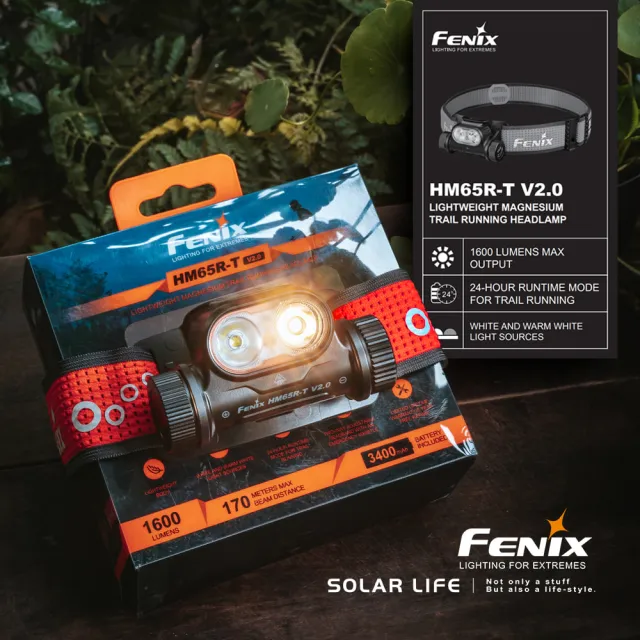 【Fenix】HM65R-T V2.0 1600流明超輕鎂合金越野跑頭燈 附原廠18650電池1顆(夜跑頭燈 防水跑步頭燈)