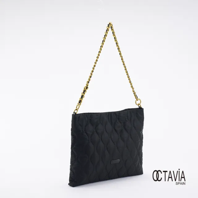 【OCTAVIA 8】雙11 OCTAVIA 8 真皮 -  小姐好正 尼龍鋪棉車線雙包組鍊條肩背包 - 柔軟黑(OCTAVIA