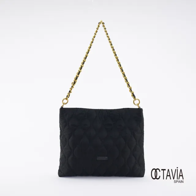 【OCTAVIA 8】雙11 OCTAVIA 8 真皮 - 小姐好正 尼龍鋪棉車線雙包組鍊條肩背包 - 柔軟黑(OCTAVIA
