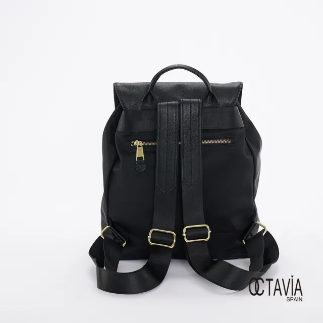 【OCTAVIA 8】雙11 OCTAVIA 8 真皮 -  黑色魅力 尼龍配皮束口大口袋後背包 - 愛書黑