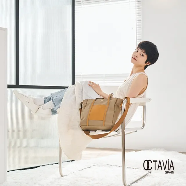 【OCTAVIA 8】雙11 OCTAVIA 8 - 小哆啦 牛皮口袋 厚磅基本款手提肩背帆布包 - 拉拉天藍