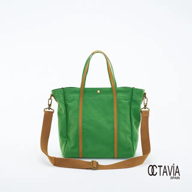【OCTAVIA 8】雙11 OCTAVIA 8 - 小哆啦 牛皮口袋 厚磅基本款手提肩背帆布包 - 拉拉青綠