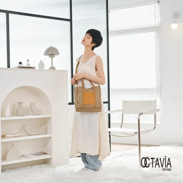【OCTAVIA 8】雙11 OCTAVIA 8 - 小哆啦 牛皮口袋 厚磅基本款手提肩背帆布包 - 拉拉青綠