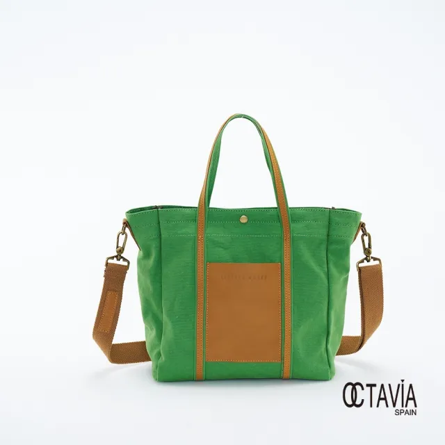 【OCTAVIA 8】雙11 OCTAVIA 8 - 小哆啦 牛皮口袋 厚磅基本款手提肩背帆布包 - 拉拉青綠