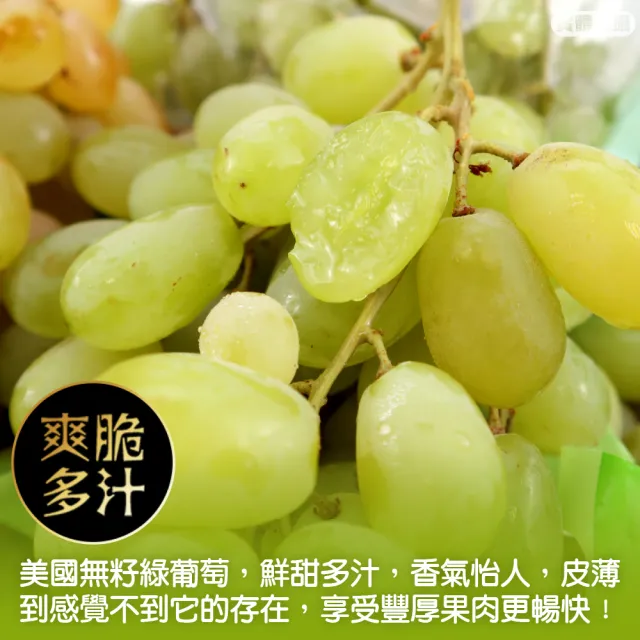【WANG 蔬果】美國無籽綠葡萄500gx3盒(空運直送.無籽葡萄.進口水果)