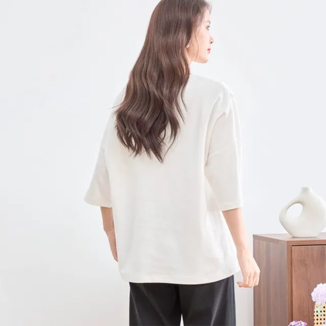 蕾絲帶裁剪印花設計短袖T恤上衣