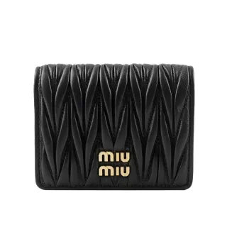 【MIU MIU】金字納帕軟皮釦式二折零錢袋短夾(黑色)