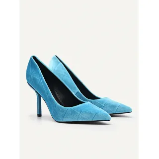 【PEDRO】Celeste 絨布高跟鞋-青藍色/銀色(小CK集團品牌 官方直營)