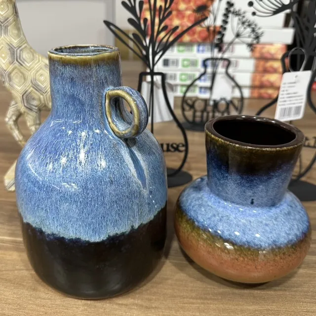 【YU Living 信歐傢居】陶瓷窄口圓肚窯變釉花瓶(藍色/花器 桌上擺飾)
