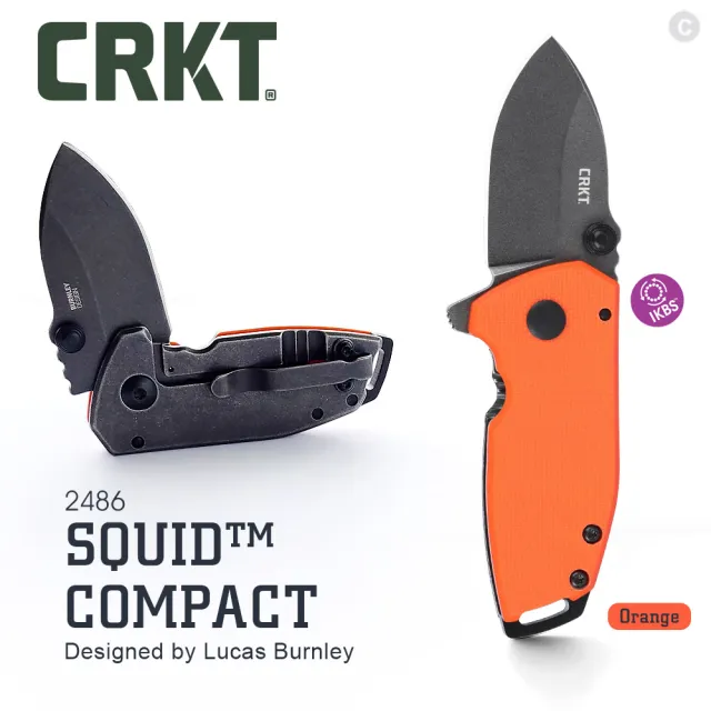 【CRKT】Squid™ Compact 折刀 / 橘色刀柄(#2486)