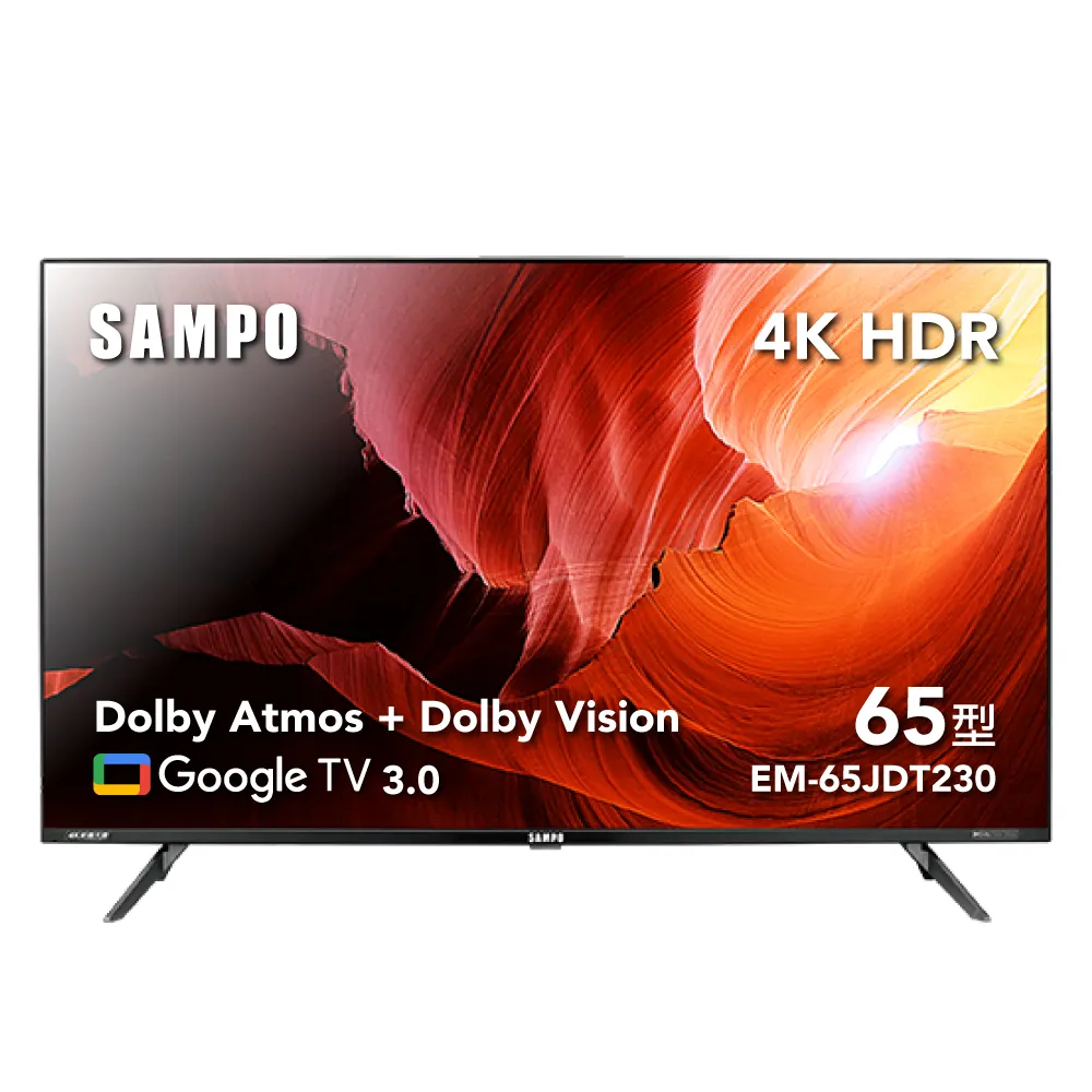 【SAMPO 聲寶】65型4KHDR新轟天雷Google智慧聯網顯示器+視訊盒(EM-65JDT230+MT-230)