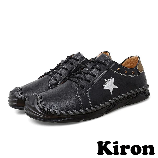 Kiron 厚底休閒鞋/防撞機能潮流縫線五角星造型舒適休閒鞋-男鞋(黑)