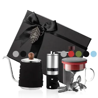 【PO:】手沖咖啡玻璃杯禮盒組(手沖壺/咖啡杯350ml-共5色/不鏽鋼磨芯磨豆機)(2色可選)