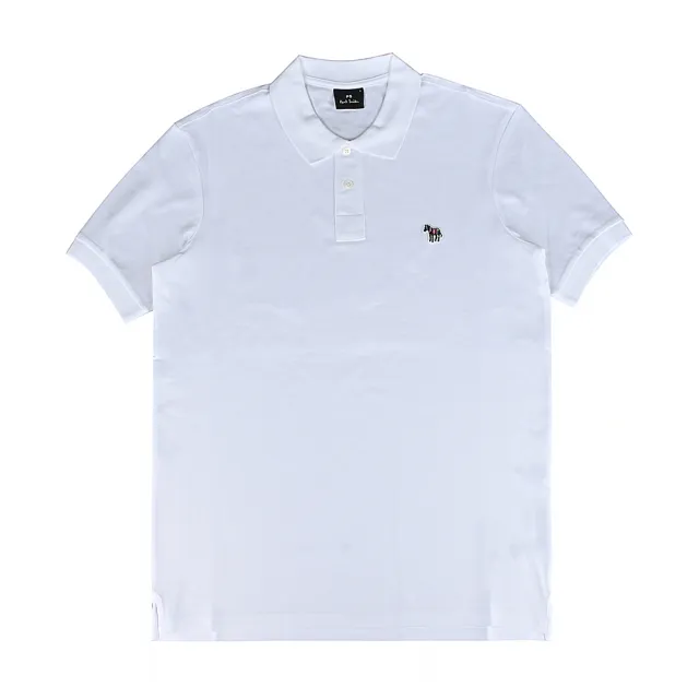 【Paul Smith】PAUL SMITH縮寫LOGO左胸小斑馬布章有機純棉珠地布POLO衫(男款/白)