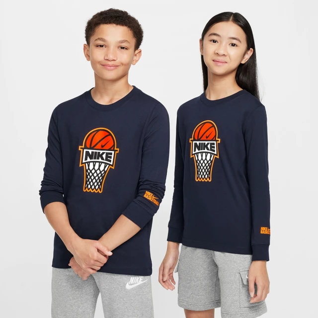 NIKE 耐吉 上衣 大童 男童 女童 長袖上衣 運動 K NSW LS TEE BASKETBALL 藍 FZ5196-475