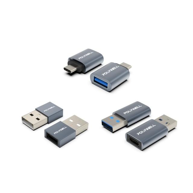 【POLYWELL】USB3.0 Gen1 USB公轉Type-C母 轉接頭 /鋁殼 /灰色