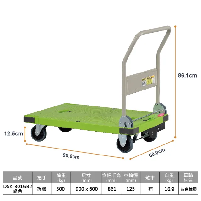 【NANSIN 南星】樹脂手推車DSK-301B2/綠色(推車/折疊推車/摺疊手推車/折疊手推車/摺疊推車/輕便推車)