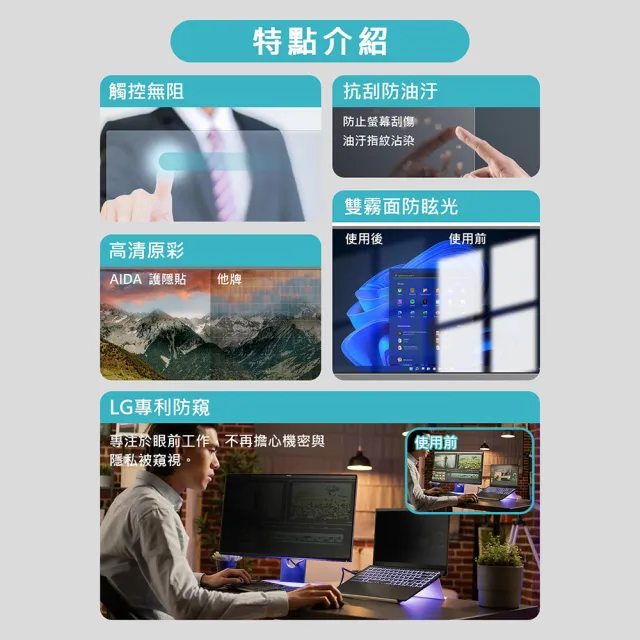 【AIDA】霧面清透防窺片-14吋 16:9 筆記型電腦(台灣品牌｜可抗藍光｜防眩光)