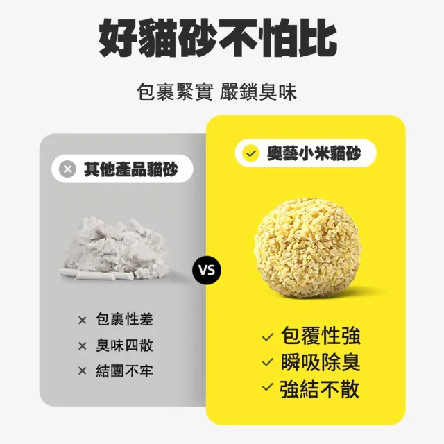 【AOYI奧藝】黃金甲系列全能小米貓砂-4入(SGS /ISO雙項認證 舒壓/抑菌/環保/無塵/除臭/可沖馬桶/豆腐貓砂)