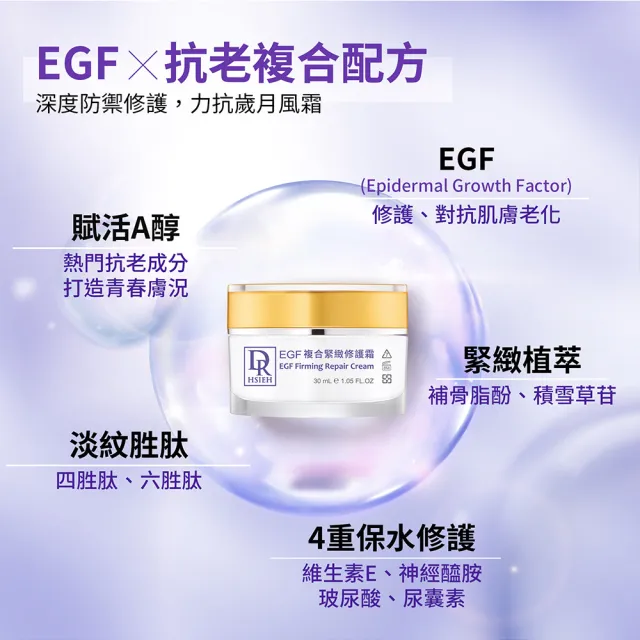 【Dr.Hsieh 達特醫】EGF複合緊緻修護霜30ml(強化修護滋潤/官方直營)