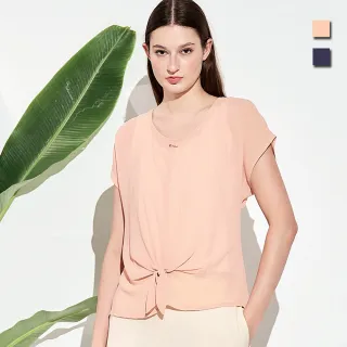 【TOWN’WEAR 棠葳】氣質綁結雪紡上衣 2色(中大尺碼/女上衣/女上著/短袖/透膚/素色/鑽飾/輕薄)
