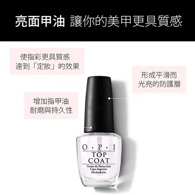 【O.P.I】Top Coat亮麗保色護甲油15mL-NTT30(經典指甲油專用亮油/小黑蓋/美甲彩繪/官方直營)