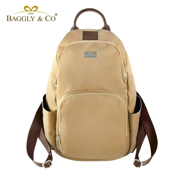 【BAGGLY&CO】防水釋壓真皮尼龍防盜後背包(真皮後背包 輕量尼龍包 真皮 後背包)