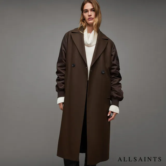 【ALLSAINTS】PAULAH 喀什米爾羊毛拚接外套-棕 WO103Z(舒適版型)