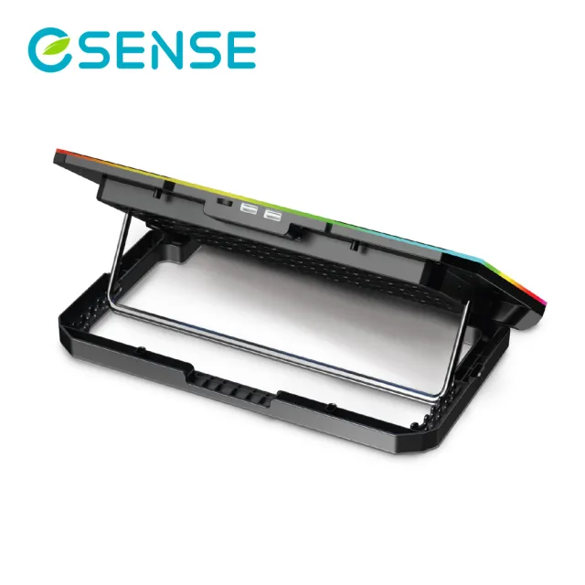 【ESENSE 逸盛】G12 RGB 極靜電競筆電散熱墊(17吋以下適用/6顆風扇/雙USB插槽/附手機支架)