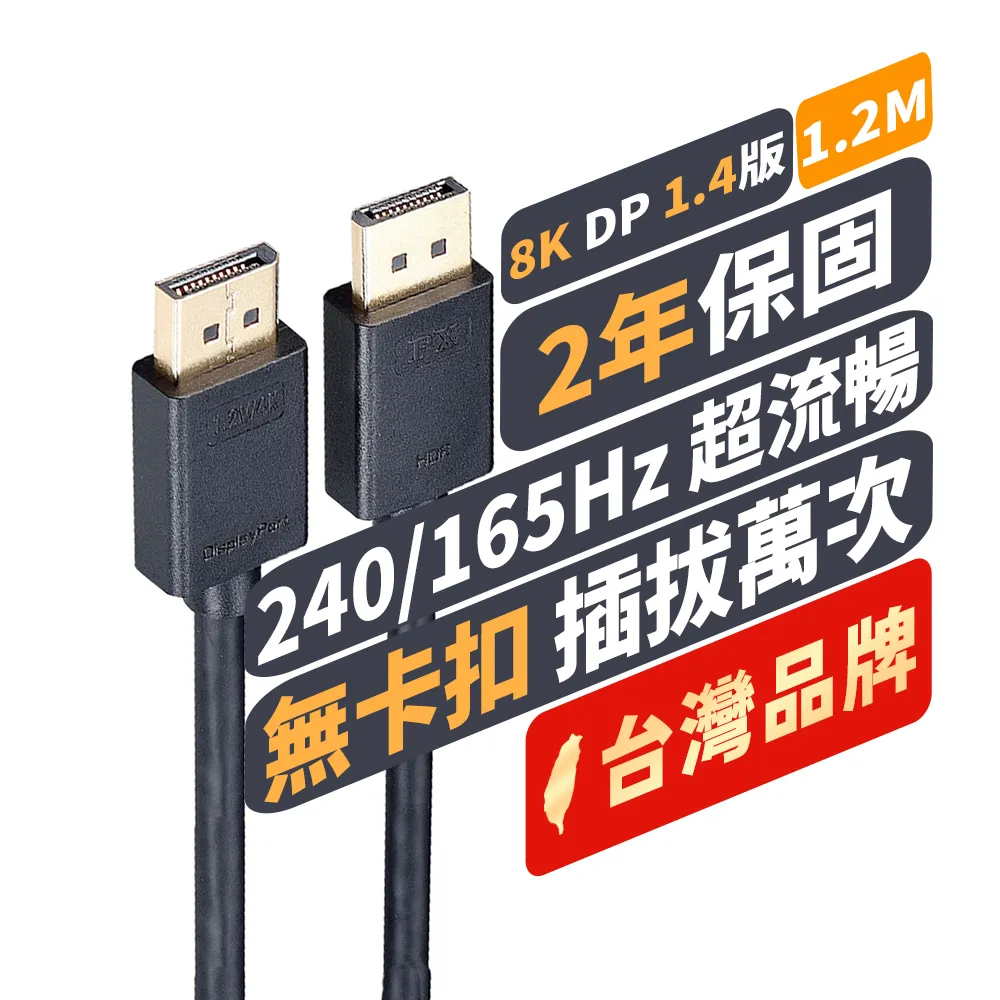 【PX 大通】DP-1.2MX DisplayPort 1.4版 8K影音傳輸線 1.2M(超高流暢支援 線上遊戲不停頓)