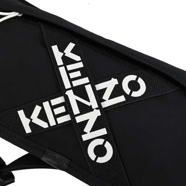 【KENZO】簡約經典LOGO造型尼龍肩斜三用後背包胸口包腰包(黑)