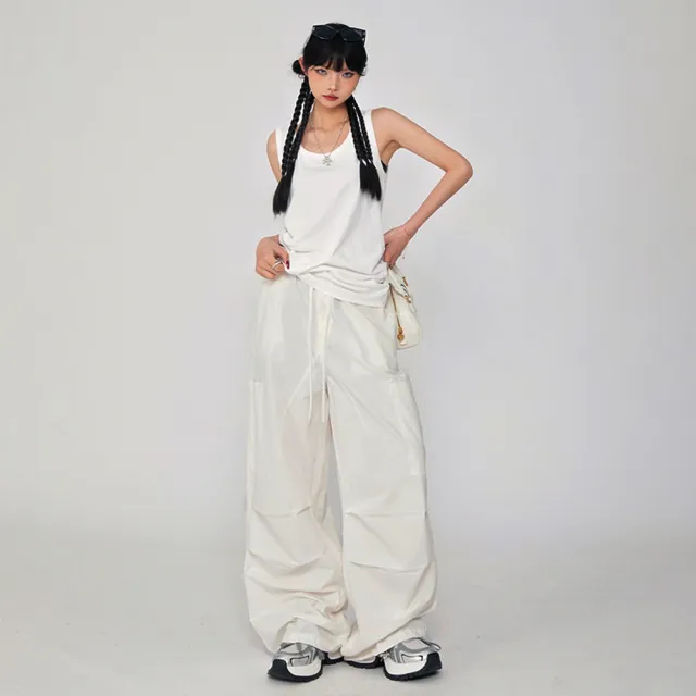 【巴黎精品】現貨+預購 工裝褲休閒長褲(抽繩寬管直筒百搭女褲子v1bm3)