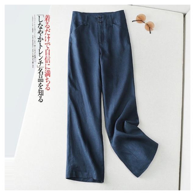 【ASister 小姊姊】AS0506#棉麻休閒褲/長褲☆*同色釦純色*腰頭後鬆緊帶九分亞麻直筒褲(6色 M-2XL)