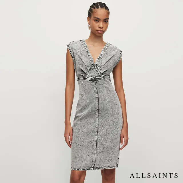 【ALLSAINTS】SYLANA V領露背牛仔短洋裝 WD373Y(貼身版型)