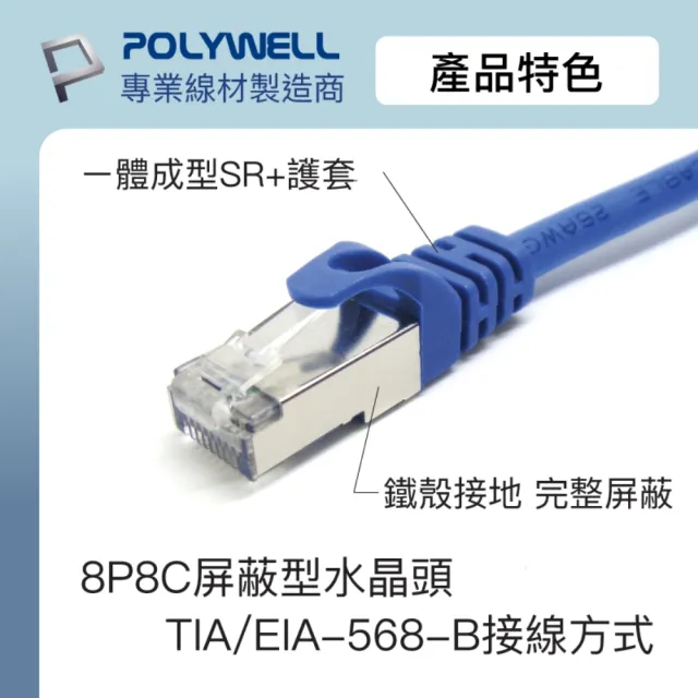 【POLYWELL】CAT6A 高速乙太網路線 S/FTP 10Gbps /50公分