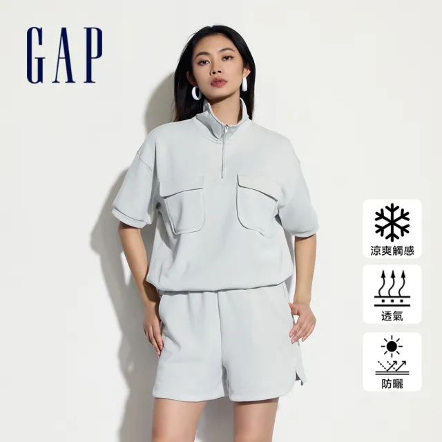 【GAP】女裝 Logo防曬立領短袖T恤-淺灰色(520595)