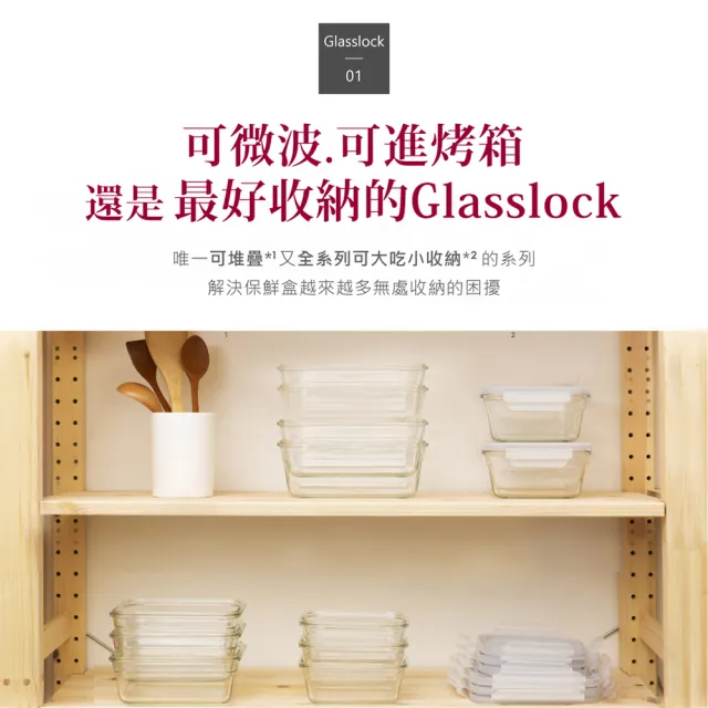 【Glasslock】微波烤箱兩用強化玻璃保鮮盒-精省空間8件組