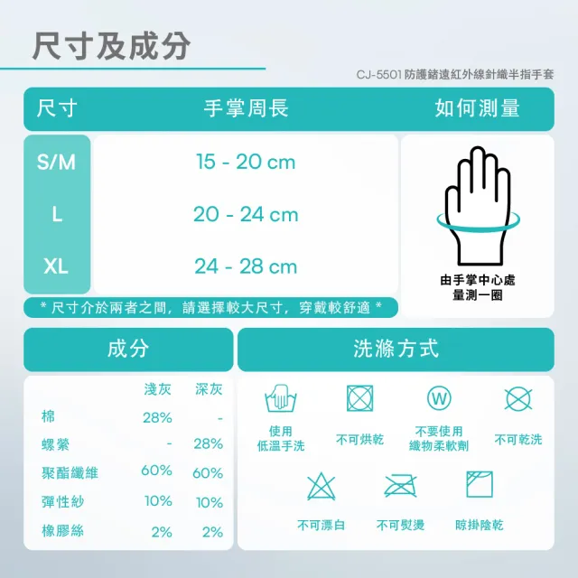 【Vital Salveo 紗比優】防護鍺導電半指護手套/麻灰深灰兩件組(護手腕.手腕套配件-台灣製造)