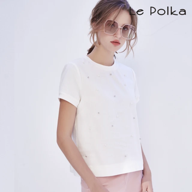 Le Polka 質感珠飾短袖上衣-女