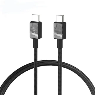 【iFory】Type-C to Type-C 0.9M 雙層編織快充傳輸線(曜石黑  2入)