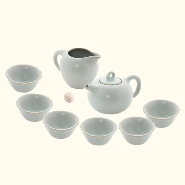 【LohasPottery 陸寶】汝窯藏器 圓珠壺茶組 一壺一海六杯(瑪瑙為釉  精湛工藝)