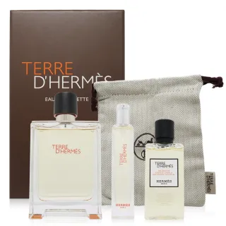 【Hermes 愛馬仕】大地三入香水禮盒-淡香水100ml+淡香水15ml+沐浴精40ml(平行輸入)